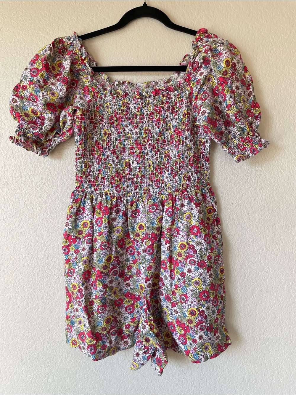 Boden 100% Pink Multi Floral Smocked Puff-Sleeve Romper - Picture 4 of 9